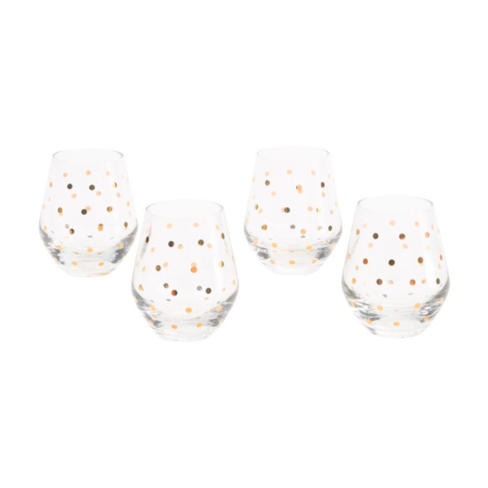 ✨2x HP✨Kate Spade Larabee Dot Gold Stemless Wine Glasses NIB - Picture 2 of 11